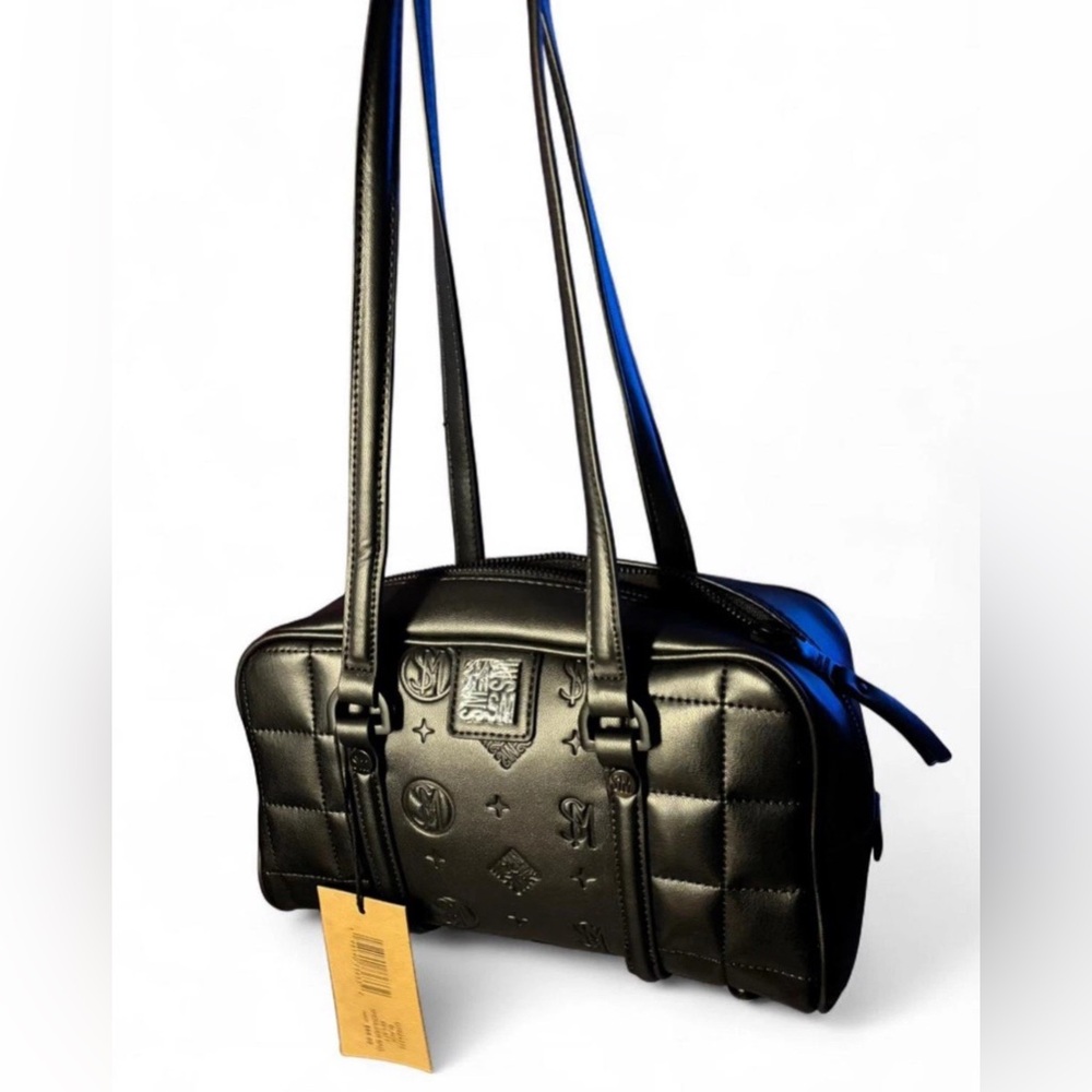 Steve Madden Black Embossed Quilted Shoulder Bag Purse NWT